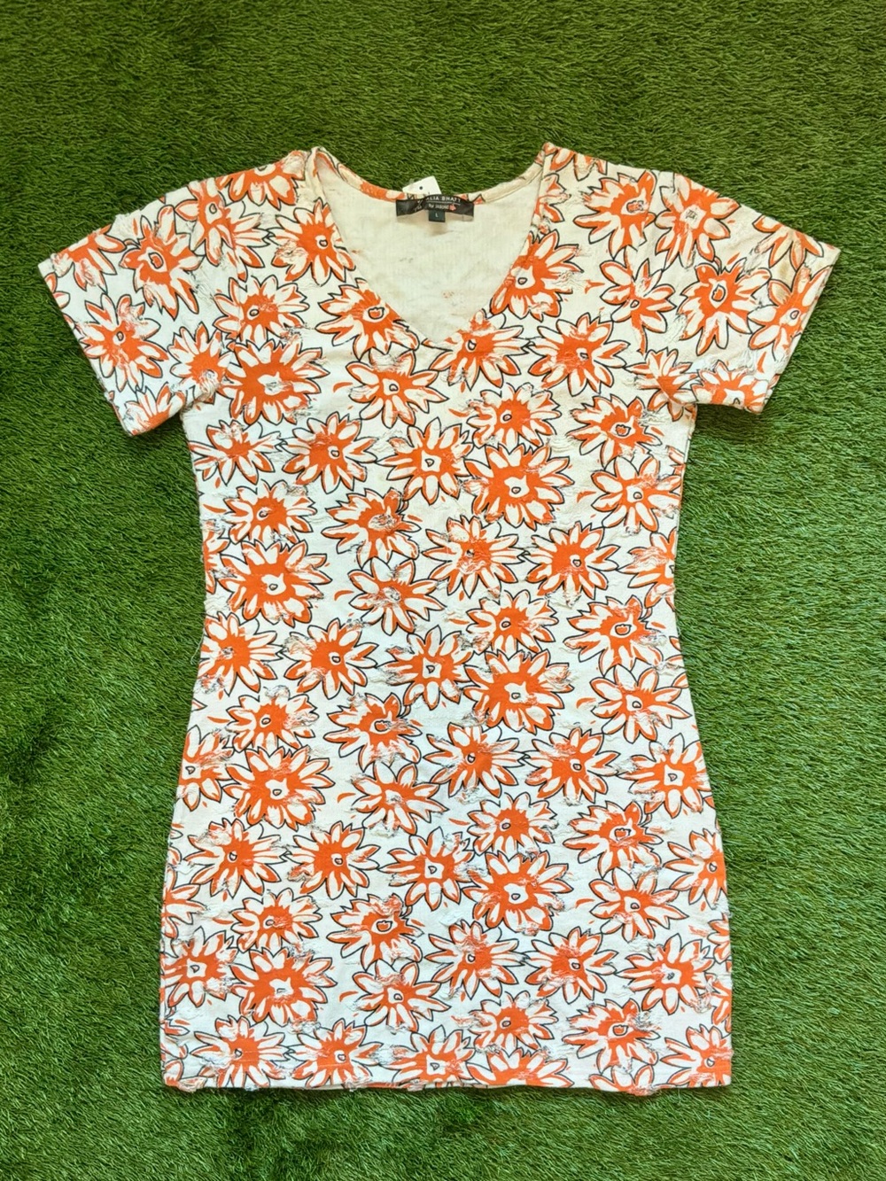Alia Bhatt for Jabong Orange Floral Distressed Mini Dress Large